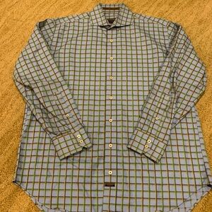 ROBERT TALBOTT Men’s Large Plaid Light Blue Button Up Shirt Cotton Long Sleeve